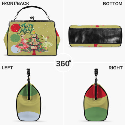 Merry Mahj Nostalgic Chrismtas Gals Kisslock Handbag-Shoulder Bag - Splash Of Mahj And Color Co.