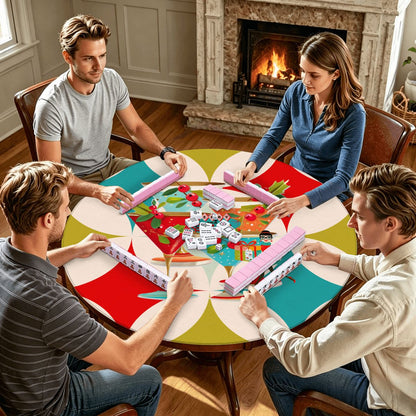 Mod Berry And Bright Christmas Round Mahjong Mat