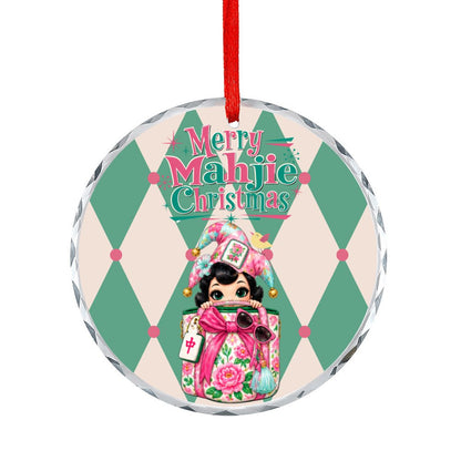 Merry Mahjie Christmas Shopaholic Round Glass Christmas Ornament
