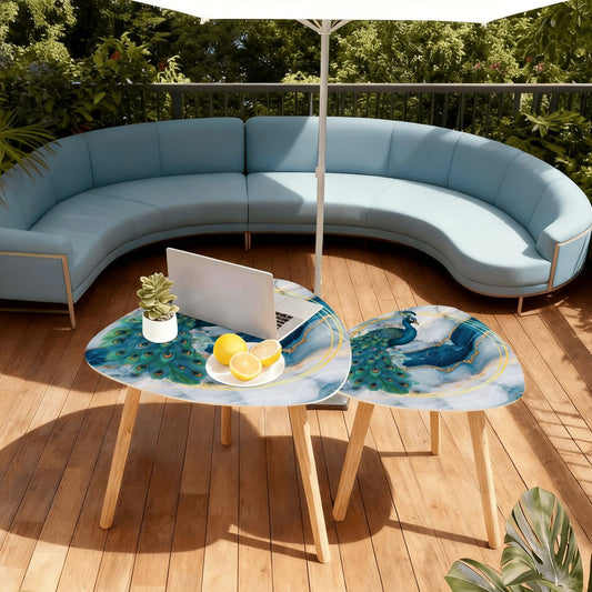 Elegant Peacock Blue Lagoon Modern Nesting Tables Set of 2 - Splash of Color Co.