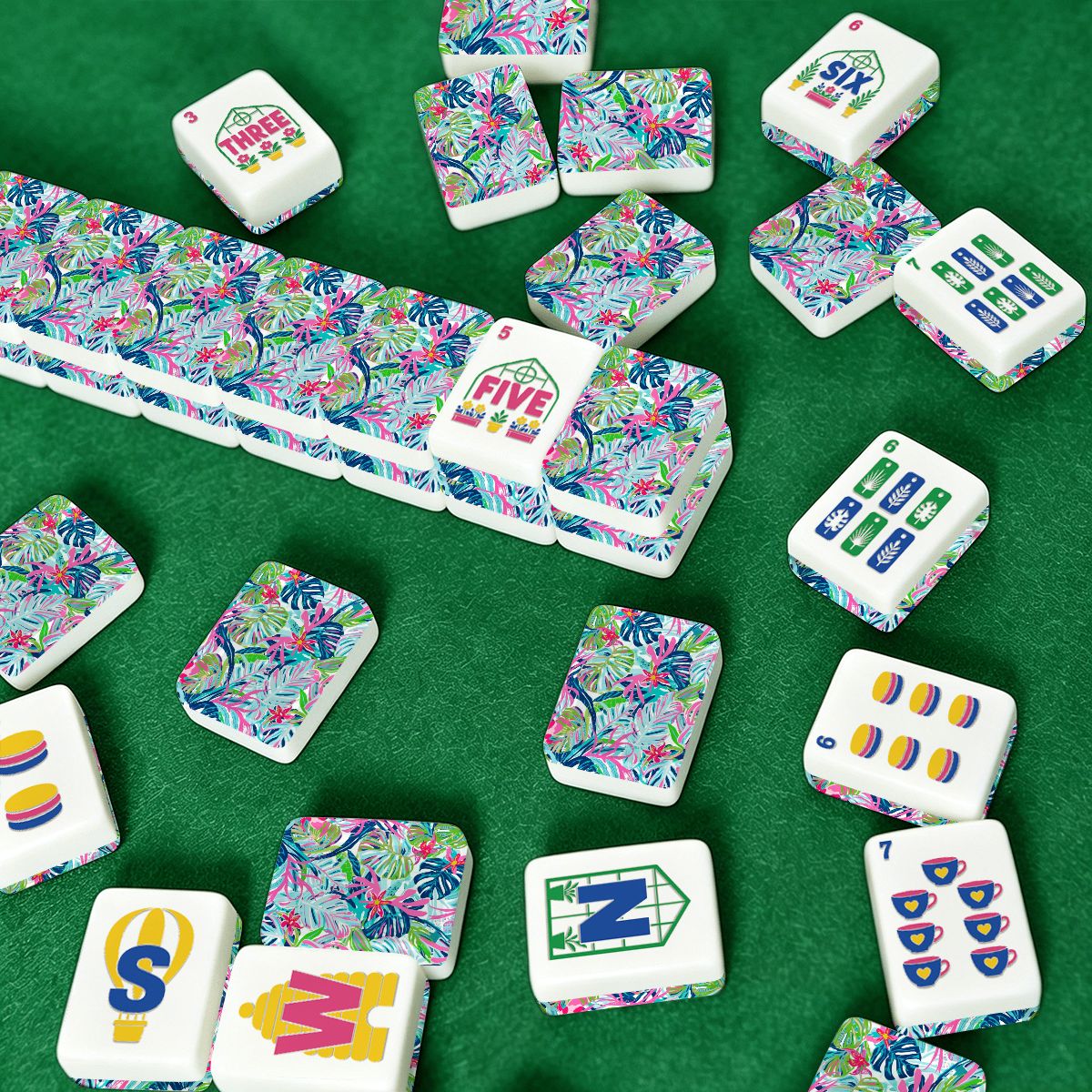Preppy Pastel Lilly On The Lanai Floral Garden Mahjong Tiles And Carry Case
