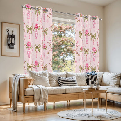 Pink Coquette Chinoiserie Mahjong Room Blackout Curtains