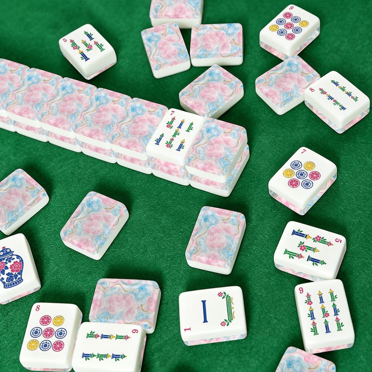 Chinoiserie Cotton Candy Dreams American Engraved Mahjong Tiles And Carry Case - Splash Of Mahj And Color Co.