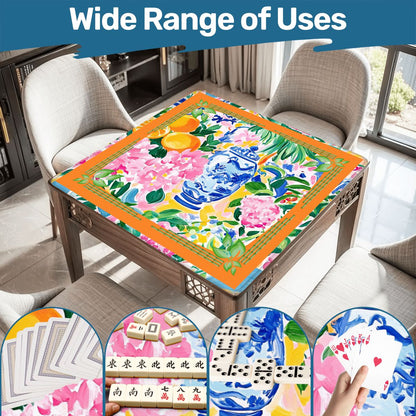 Asian Chinoiserie Citrus Orange, Blue Mahjong Mat