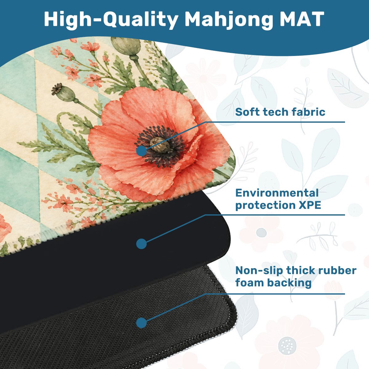 Harlequin Romance Summer Poppy Mahjong Mat - Splash Of Mahj And Color Co.