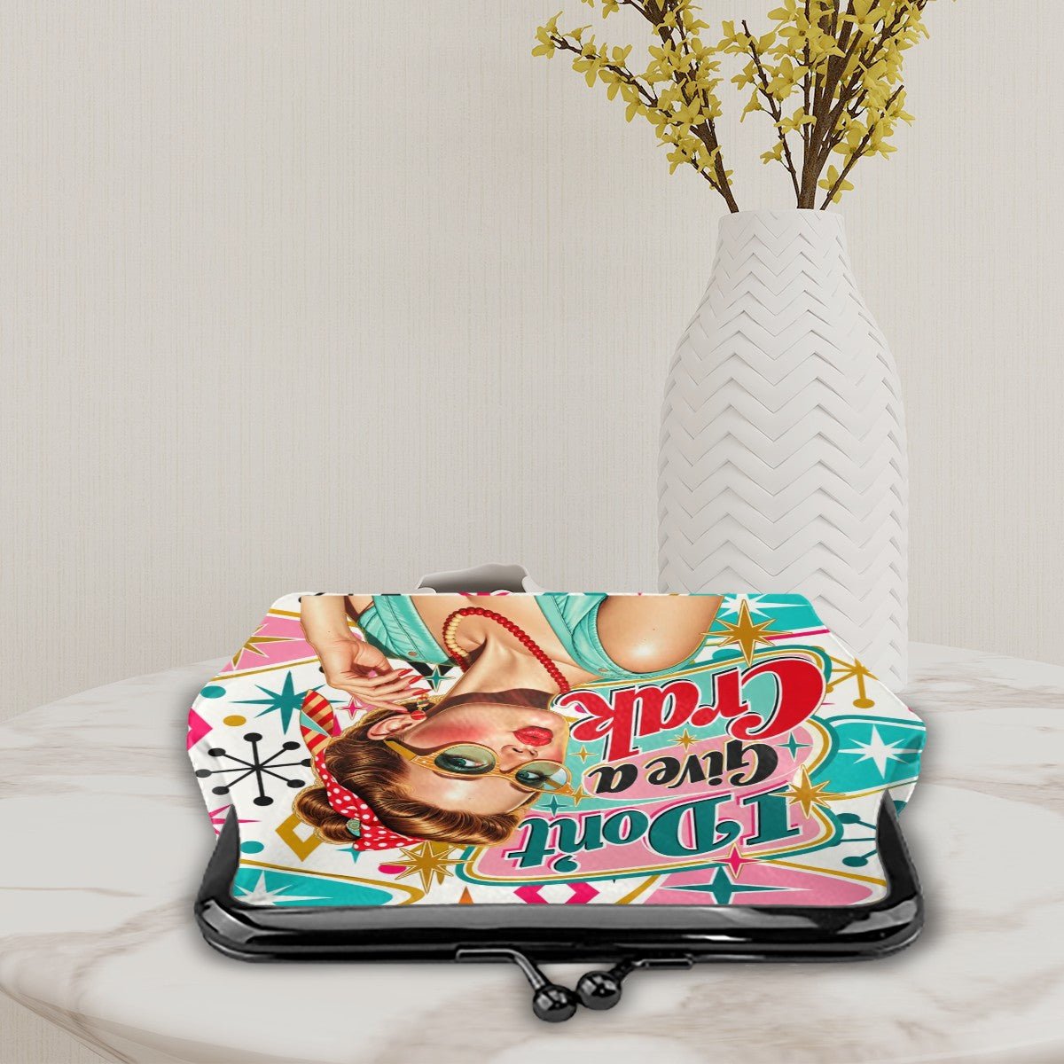 Funny Modtastic I Don't Give A Crak Mahjong Women's Leather Kiss Lock Coin Purse - Splash Of Mahj And Color Co.