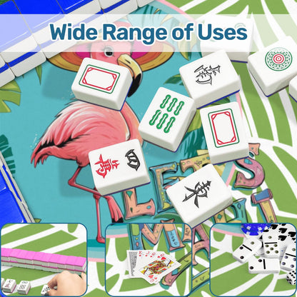 Tropical Flamingo Green And Pink Scalloped Mahjong Mat - Splash of Color Co.