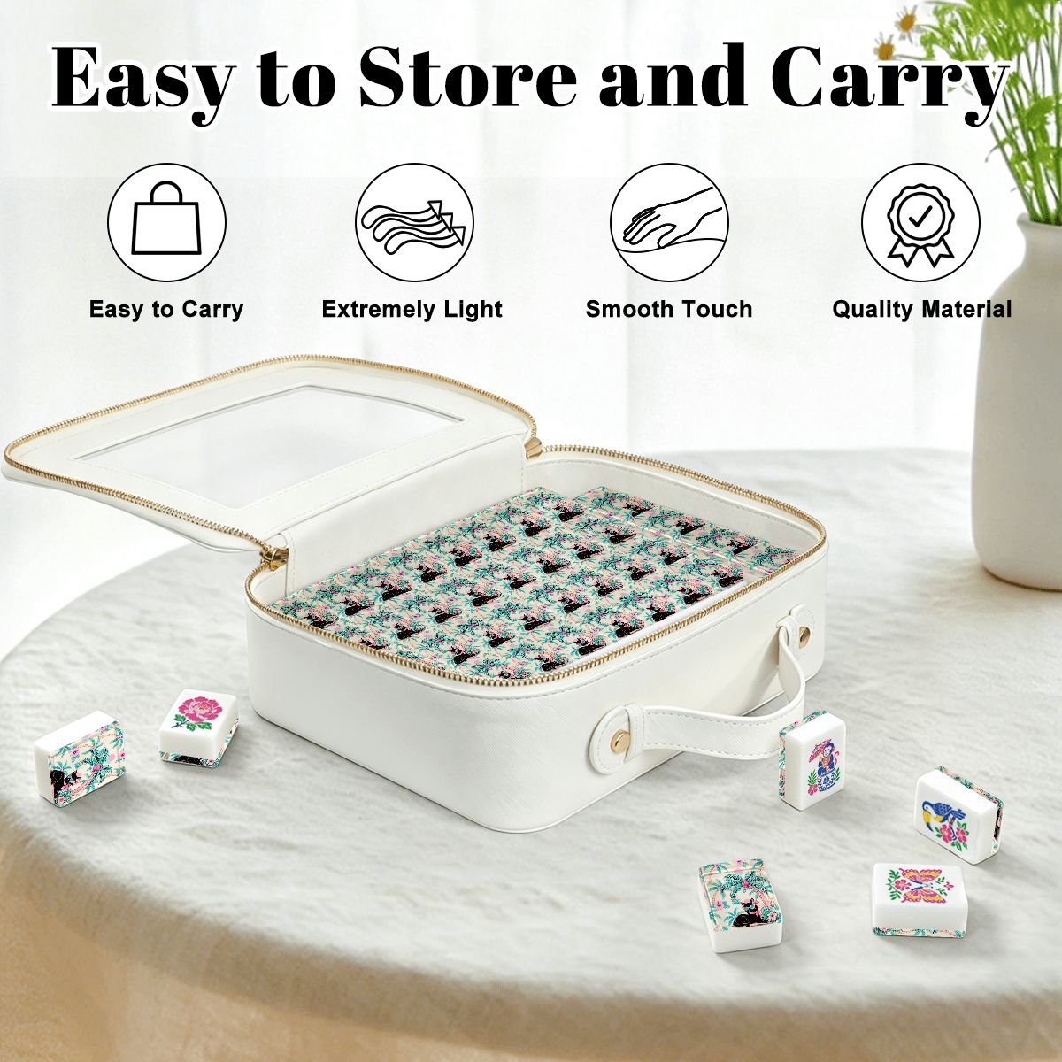 Mahj Meow Tropical Paradise Chinoiserie Mahjong Tiles With Carry Case - Splash Of Mahj And Color Co.