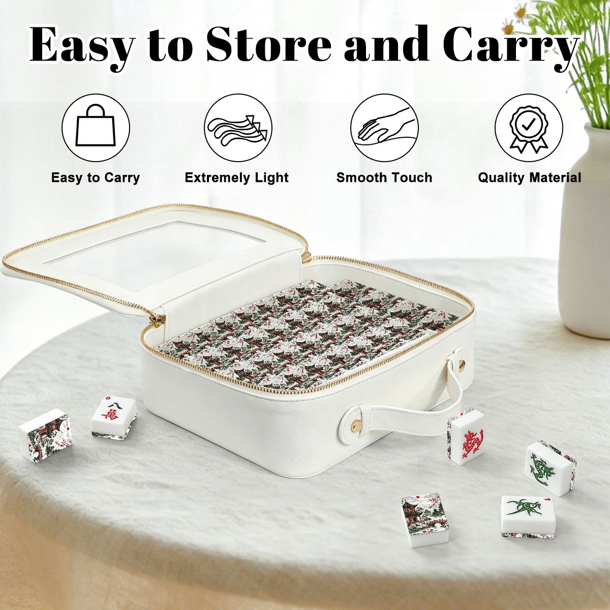 Asian Pagoda Black Red Green American Mahjong Tiles And Carry Bag Set