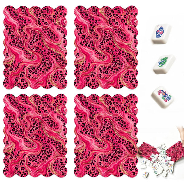 Leopard Luxe Glitz And Glam Pink Scalloped Mahjong Shuffler Cards Set of 4 - Splash Of Mahj And Color Co.
