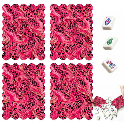 Leopard Luxe Glitz And Glam Pink Scalloped Mahjong Shuffler Cards Set of 4 - Splash Of Mahj And Color Co.