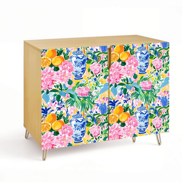 Chinoiserie Citrus Blossom, Ginger Jars Floral Modern Wooden Storage Cabinet - Splash of Color Co.