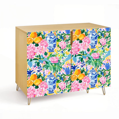 Chinoiserie Citrus Blossom, Ginger Jars Floral Modern Wooden Storage Cabinet - Splash of Color Co.