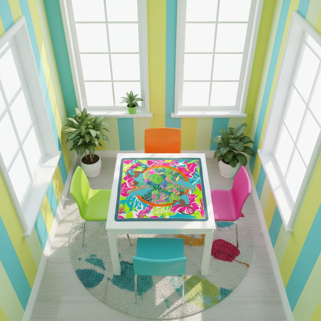 Lime In The Coconut Tropical Oasis Monkey Mahjong Mat - Splash of Color Co.