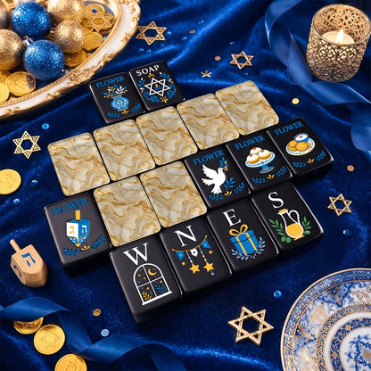 Gold Gilded Marbled Starry Night Hanukkah Mahjong Tiles And Carry Case