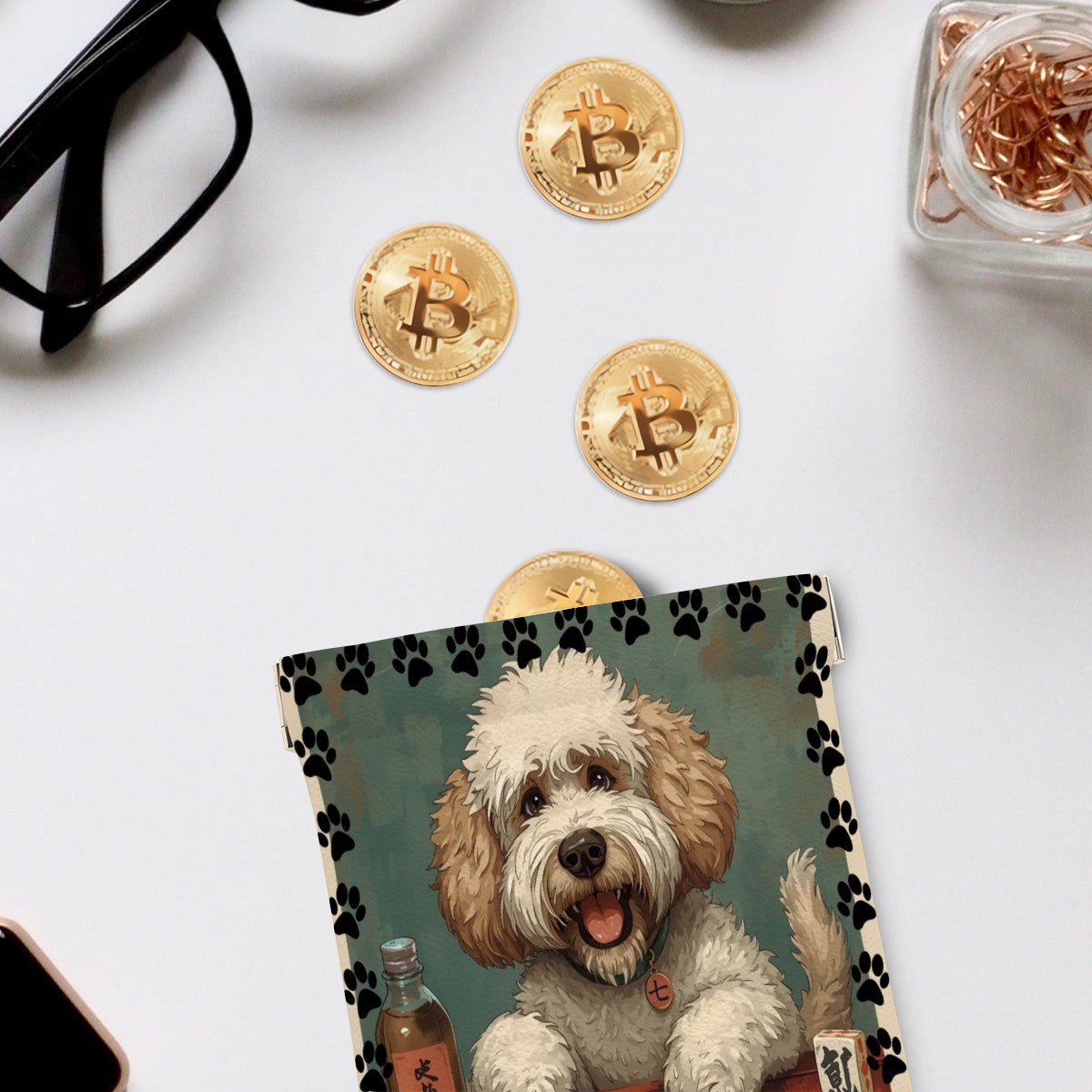 Doodle Dog Playing Mahjong Leather Dice Coin Purse - Splash of Color Co.
