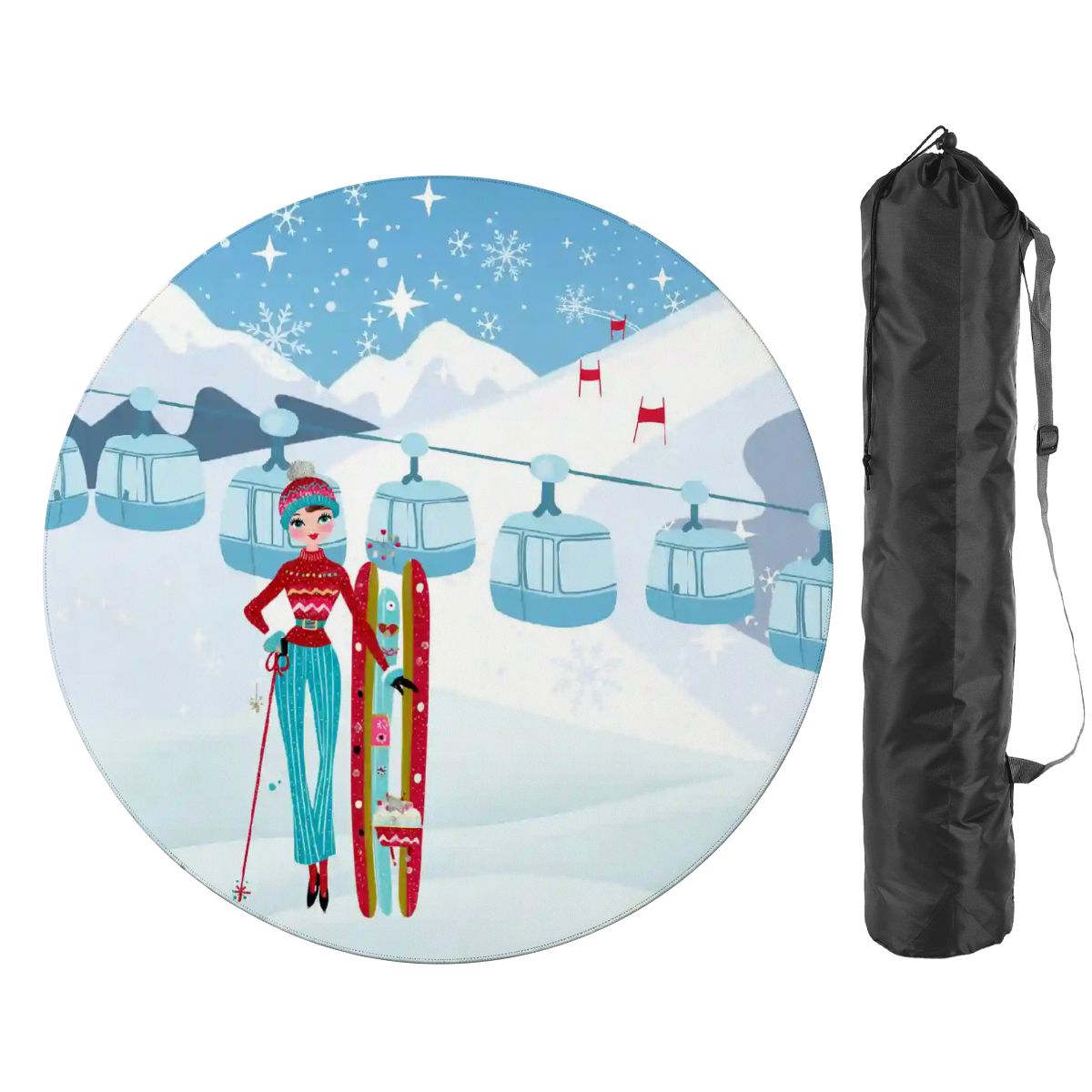Ski Bunny Hills Winter Christmas Round Mahjong Mat