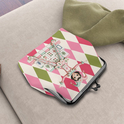 Mahjie The Mahjong Mascot Women's Leather Kiss Lock Coin Purse - Splash Of Mahj And Color Co.