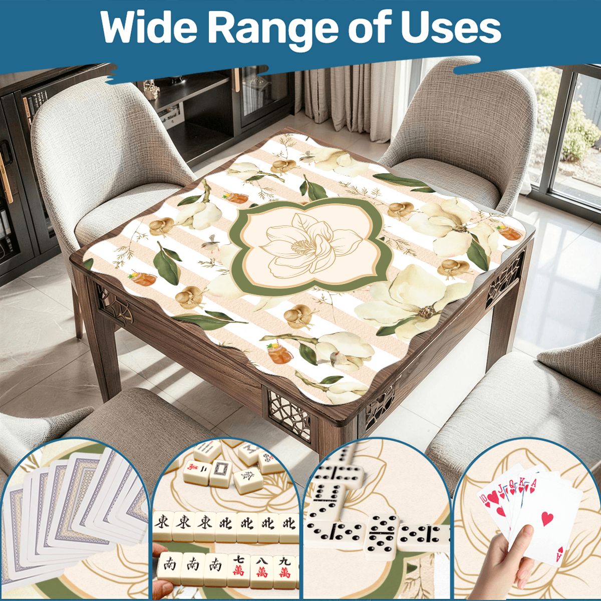 Magnolias And Sweet Tea Scalloped Mahjong Mat - Splash of Color Co.