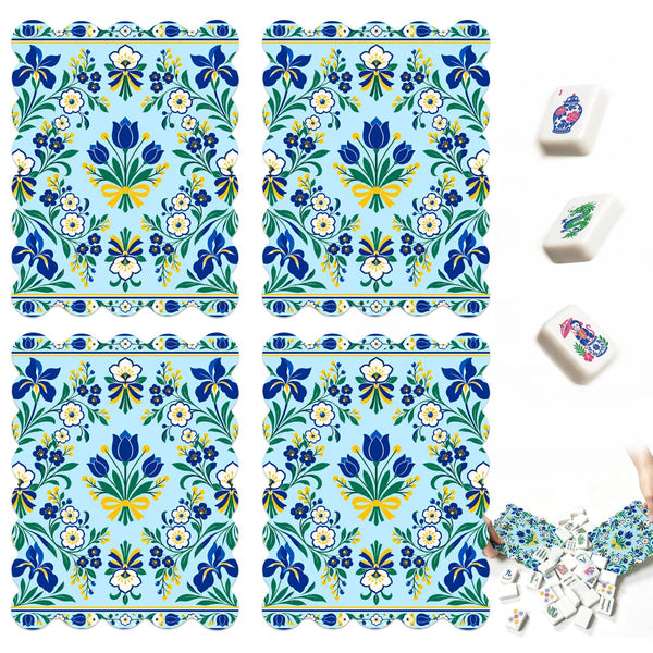 Shalom Garden Blue And Green Scalloped Mahjong Shuffler Cards  Set of 4