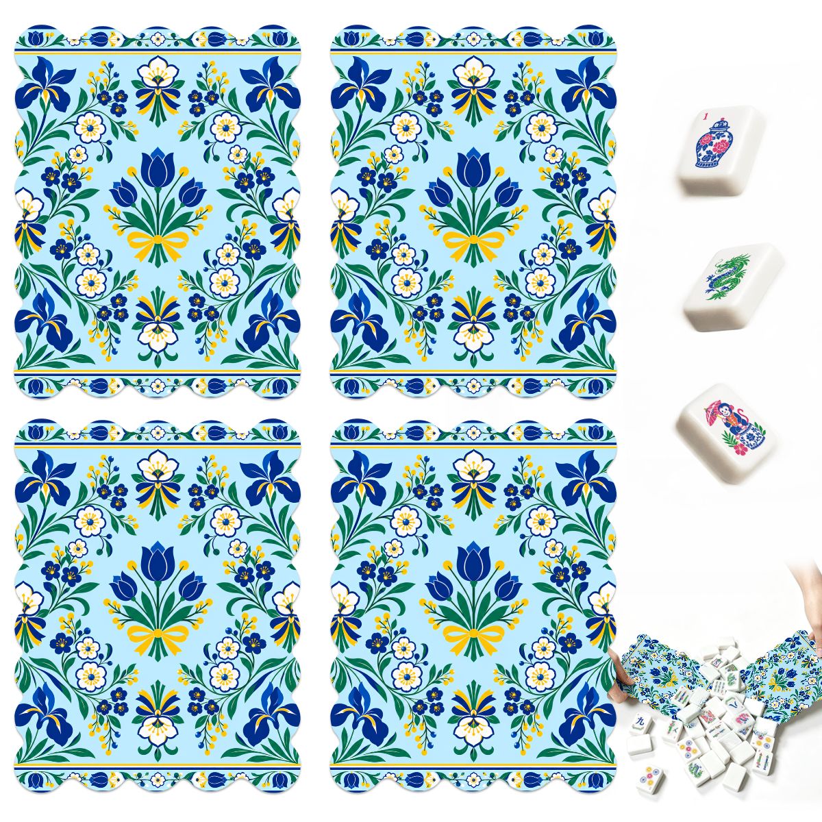Shalom Garden Blue And Green Scalloped Mahjong Shuffler Cards  Set of 4