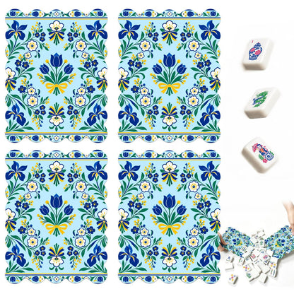 Shalom Garden Blue And Green Scalloped Mahjong Shuffler Cards  Set of 4