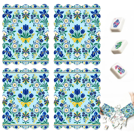 Shalom Garden Blue And Green Scalloped Mahjong Shuffler Cards  Set of 4