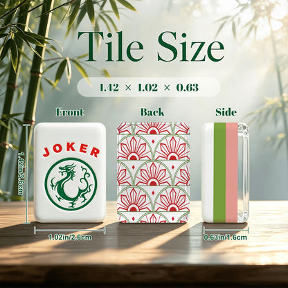 Minimalist Art Deco Red And Green 4Layer American Mahjong Tiles Set With Carry Case