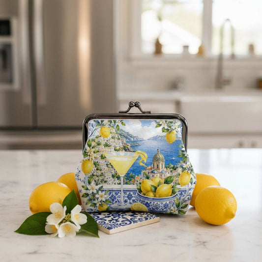 Lemondrops On The Amalfi Women's Leather Kiss Lock Coin Purse - Splash Of Mahj And Color Co.