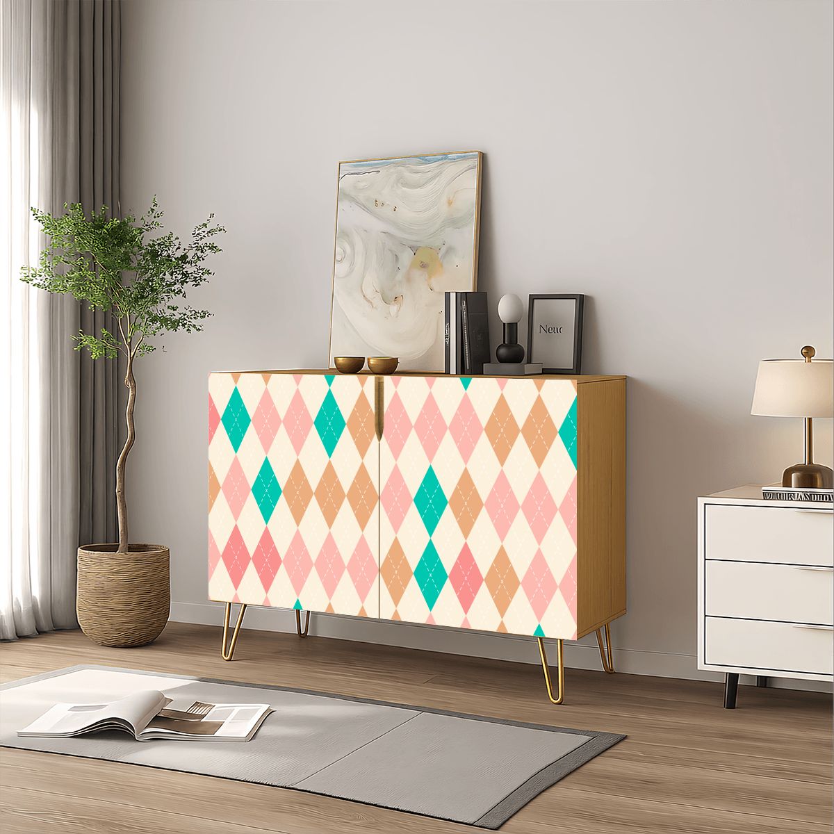 Harlequin Pastel Pretty Mahjong Tiles And Accessories Sideboard Credenza Cabinet - Splash Of Mahj And Color Co.