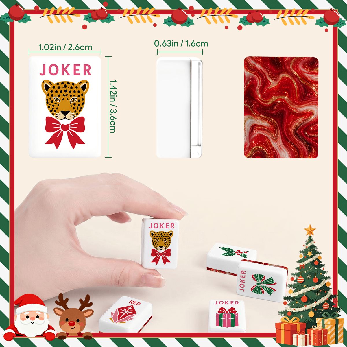 Red Marbled Glam Holiday Christmas Mahjong Tiles And Carry Case - Splash Of Mahj And Color Co.
