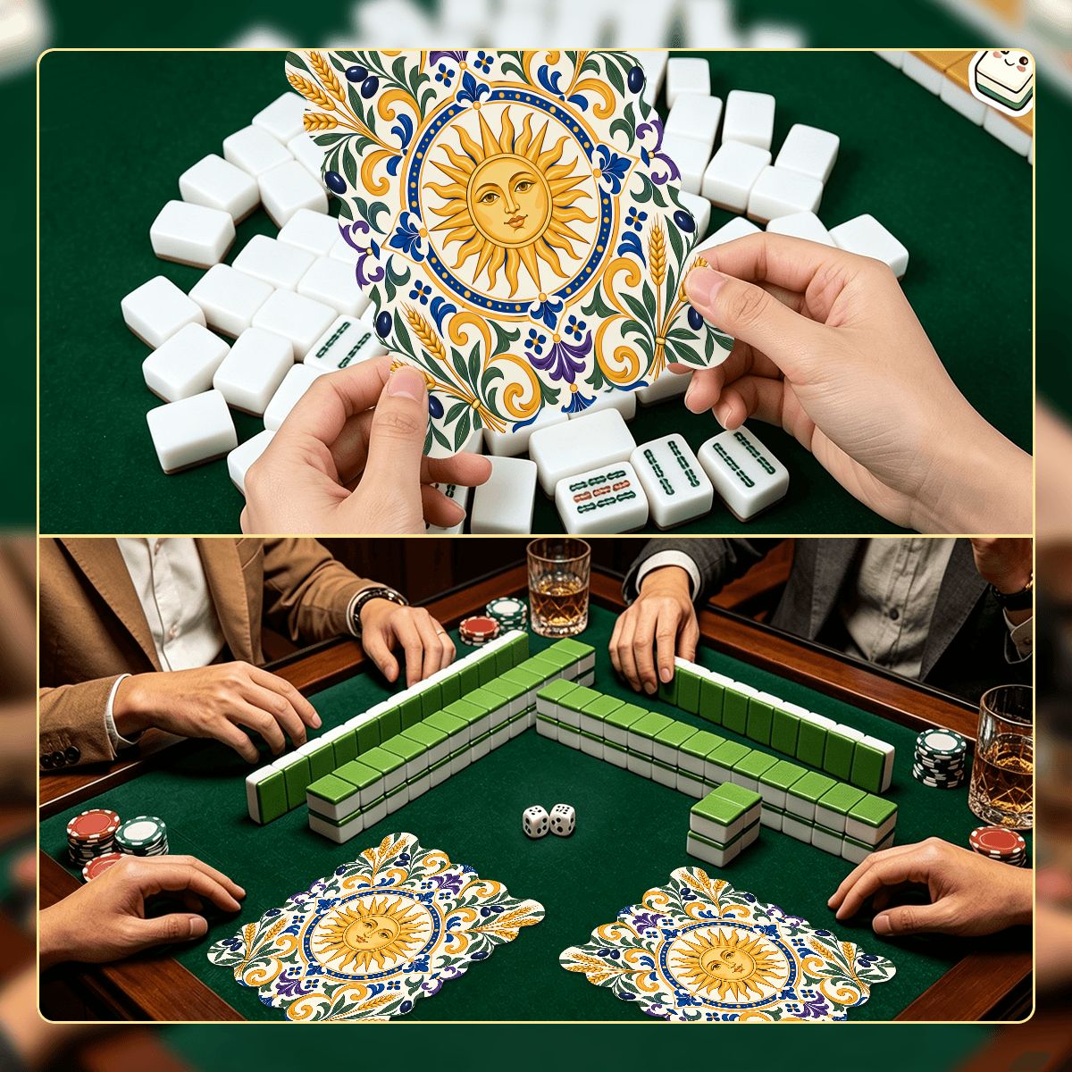 Under The Tuscan Sun Scalloped Mahjong Shuffler Cards Set of 4 - Splash Of Mahj And Color Co.