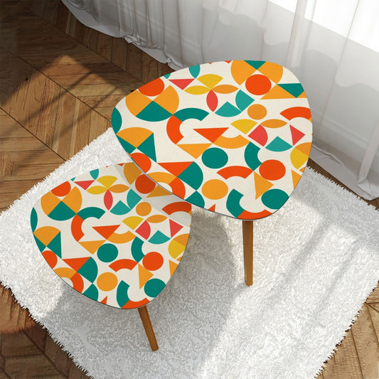Geometric Orange, Teal Yellow, Color Pop Modern Nesting Triangle Coffee Table Set of 2