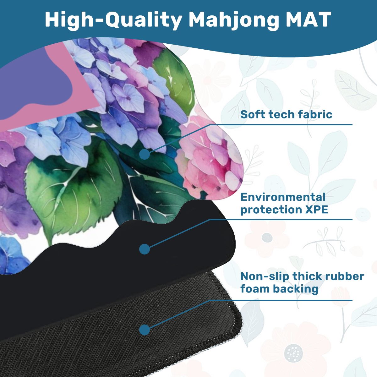 Watercolor Blooming Hydrangeas Scalloped Mahjong Mat - Splash of Color Co.