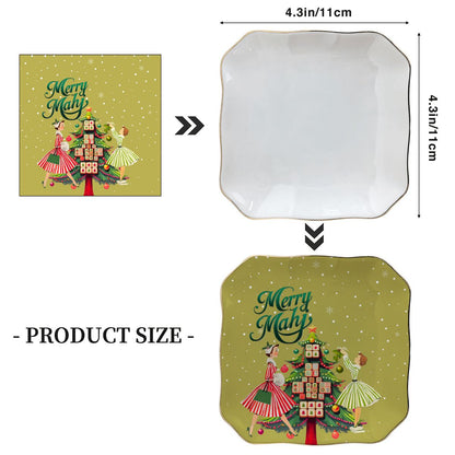 Merry Mahj Christmas Scalloped Ceramic Mahjong Dice Tray