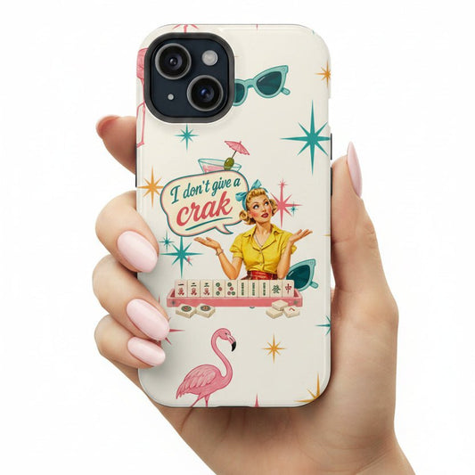 Funny Mahjong Tropical Flamingo Phone Case — “I Don’t Give a Crak” Magnetic Impact-Resistant Case - Splash Of Mahj And Color Co.