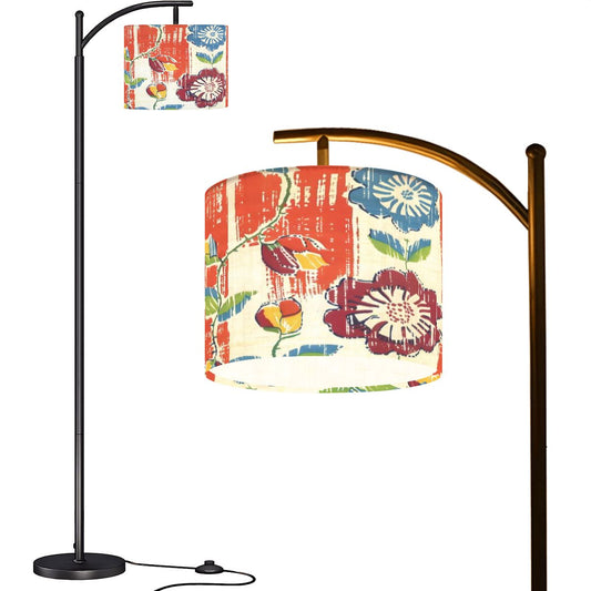 Boho Floral Heritage Modern Arc Floor Lamp, In Coral Blue And Green