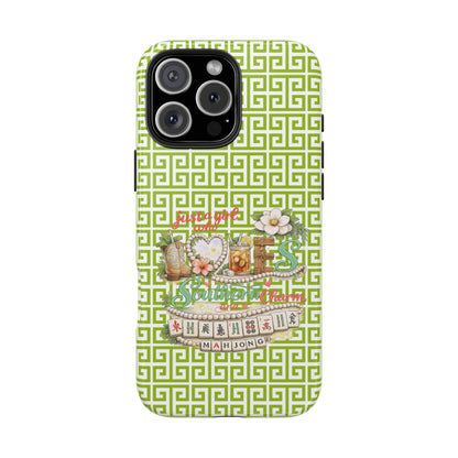 Mahjong Floral Pattern Just A Girl Who Loves Southern Charm and Mahjong Phone Case | Green Geometric Background - Splash of Color Co.