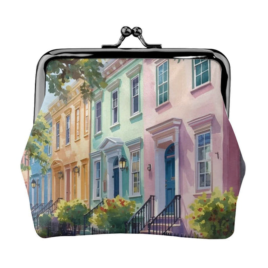 Charleston South Carolina Preppy Pastel Vintage Women's Leather Kiss Lock Coin Purse - Splash of Color Co.