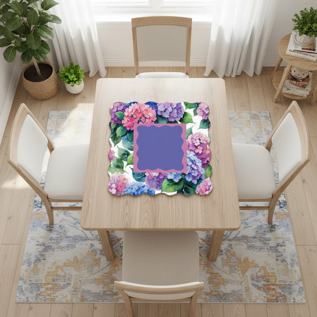Watercolor Blooming Hydrangeas Scalloped Mahjong Mat - Splash of Color Co.