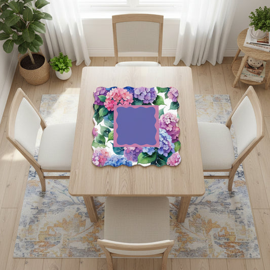 Watercolor Blooming Hydrangeas Scalloped Mahjong Mat - Splash of Color Co.