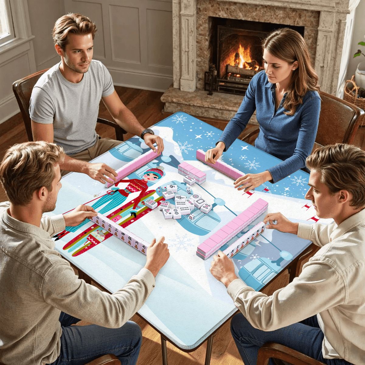 Ski Bunny Hills Winter Christmas Mahjong mat