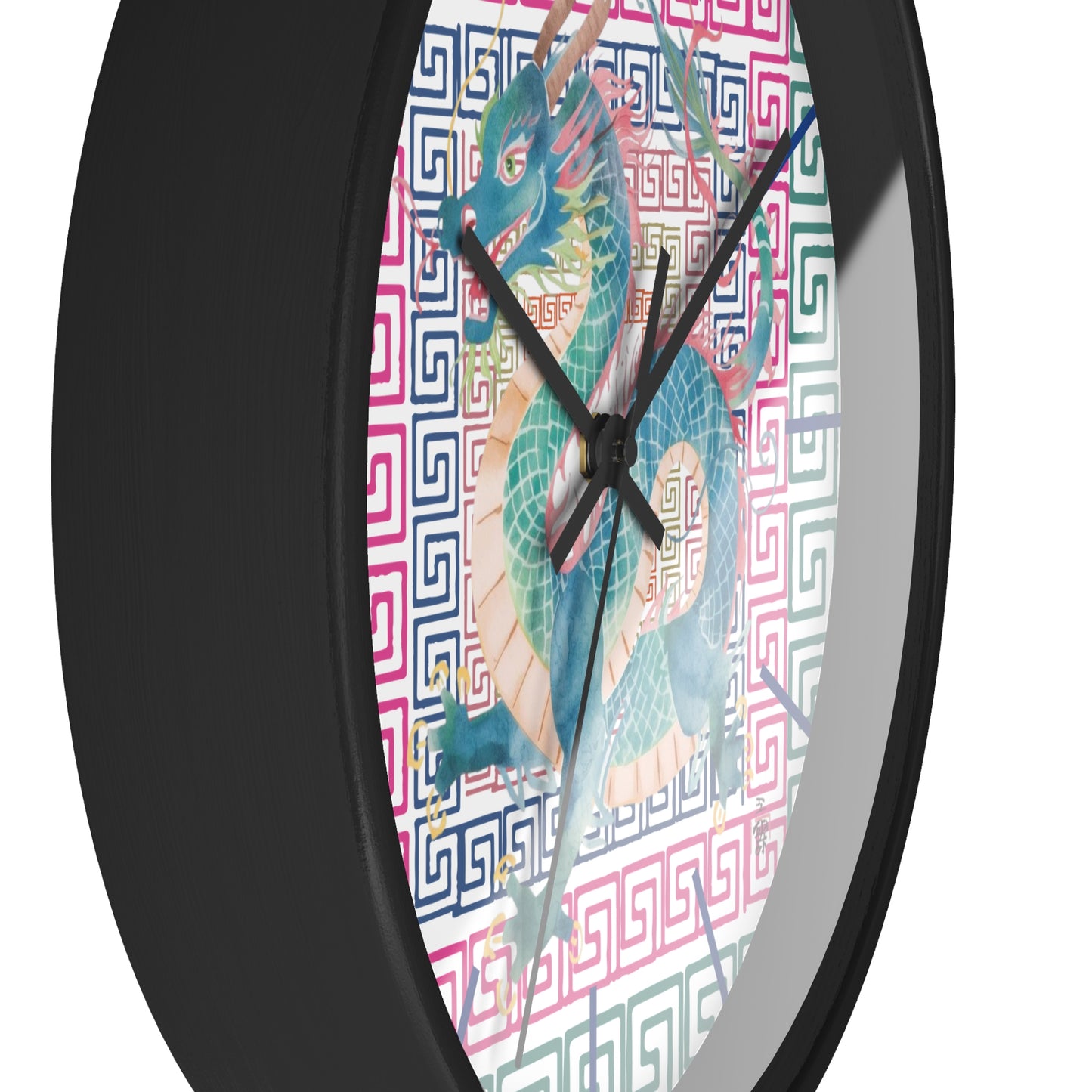 Dragon Motif Wall Clock — Colorful Asian - Inspired Geometric Design - Splash of Color Co.