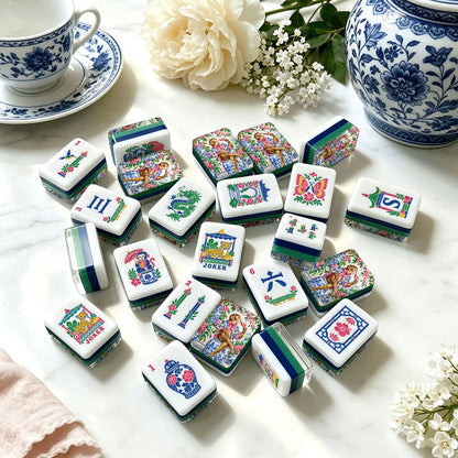 Garden Party Gone Wild Monkey Chinoiserie Chic American Mahjong Tiles And Carry Case