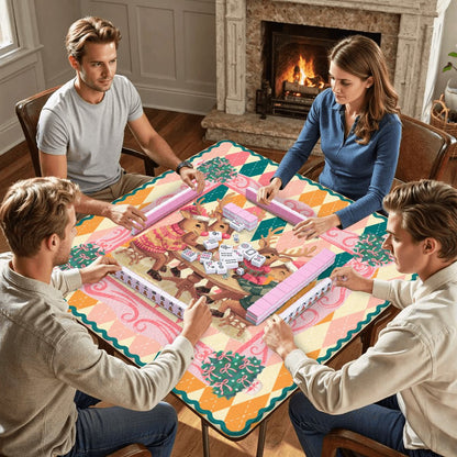 Oh Deer Christmas Mahjong Mat, Argyle Pastels And Whimsical Reindeer
