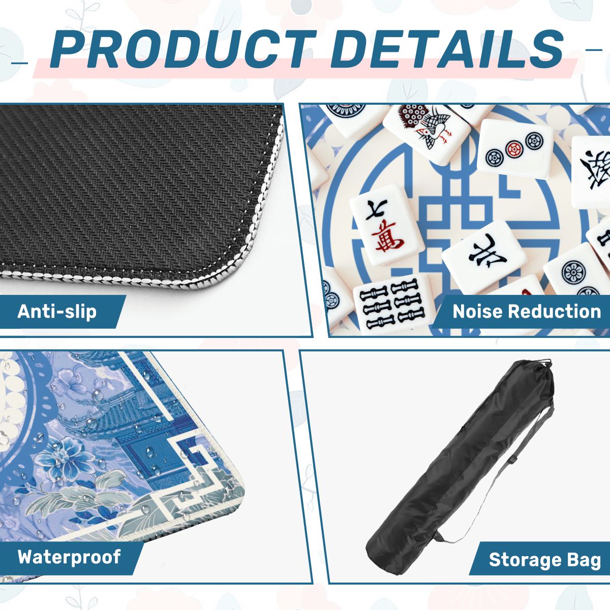 Asian Blue Chinoiserie Mahjong in the Moon Garden Mahjong Mat - Splash of Color Co.