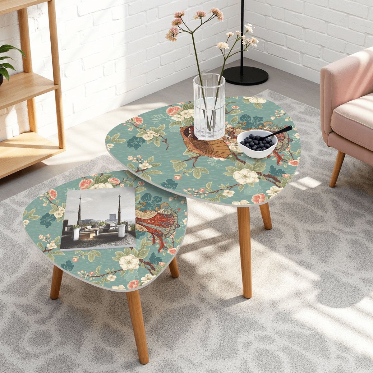 Asian Blossom Chinoiserie Modern Nesting Tables - Splash of Color Co.
