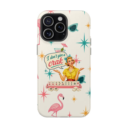 Funny Mahjong Tropical Flamingo Phone Case — “I Don’t Give a Crak” Magnetic Impact-Resistant Case