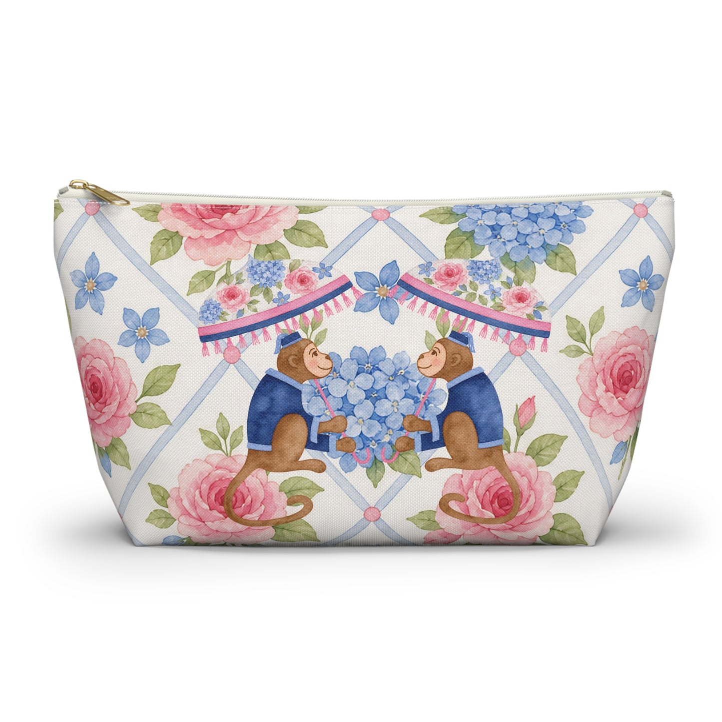 Floral Monkey Hydrangea Roses Vintage Charm Mahjong Tile Accessory Pouch w T - bottom - Splash of Color Co.
