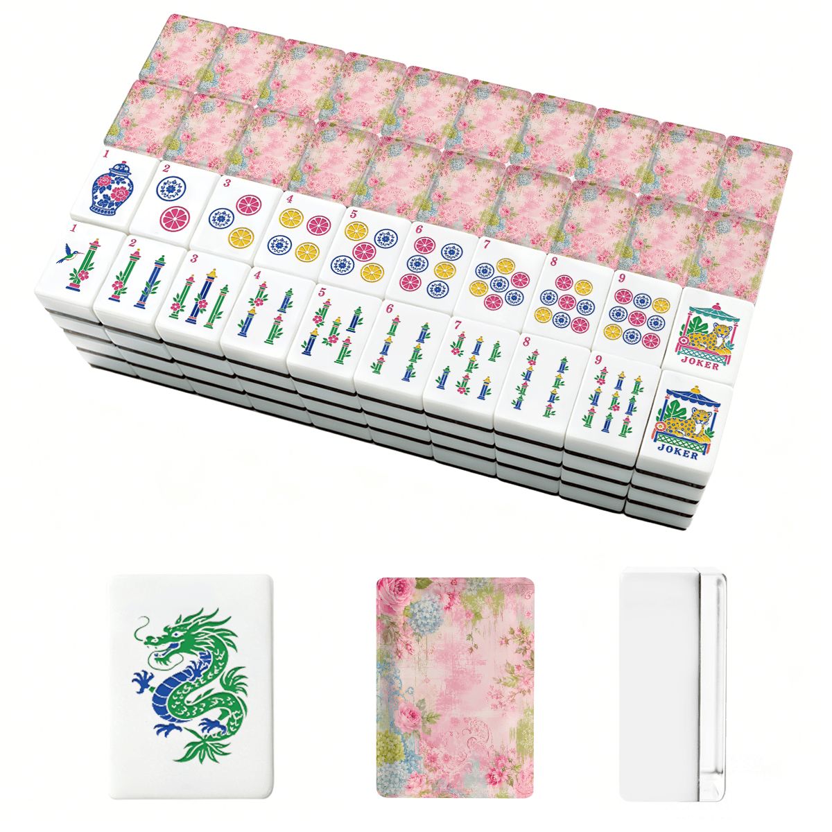 Vintage Shabbylicious Pink Floral Chinoiserie Engraved Mahjong Tiles